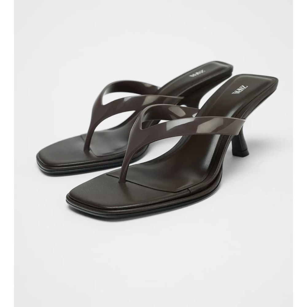 Zara Brown/khaki green jelly thong  Heeled Sandals 6.5 new